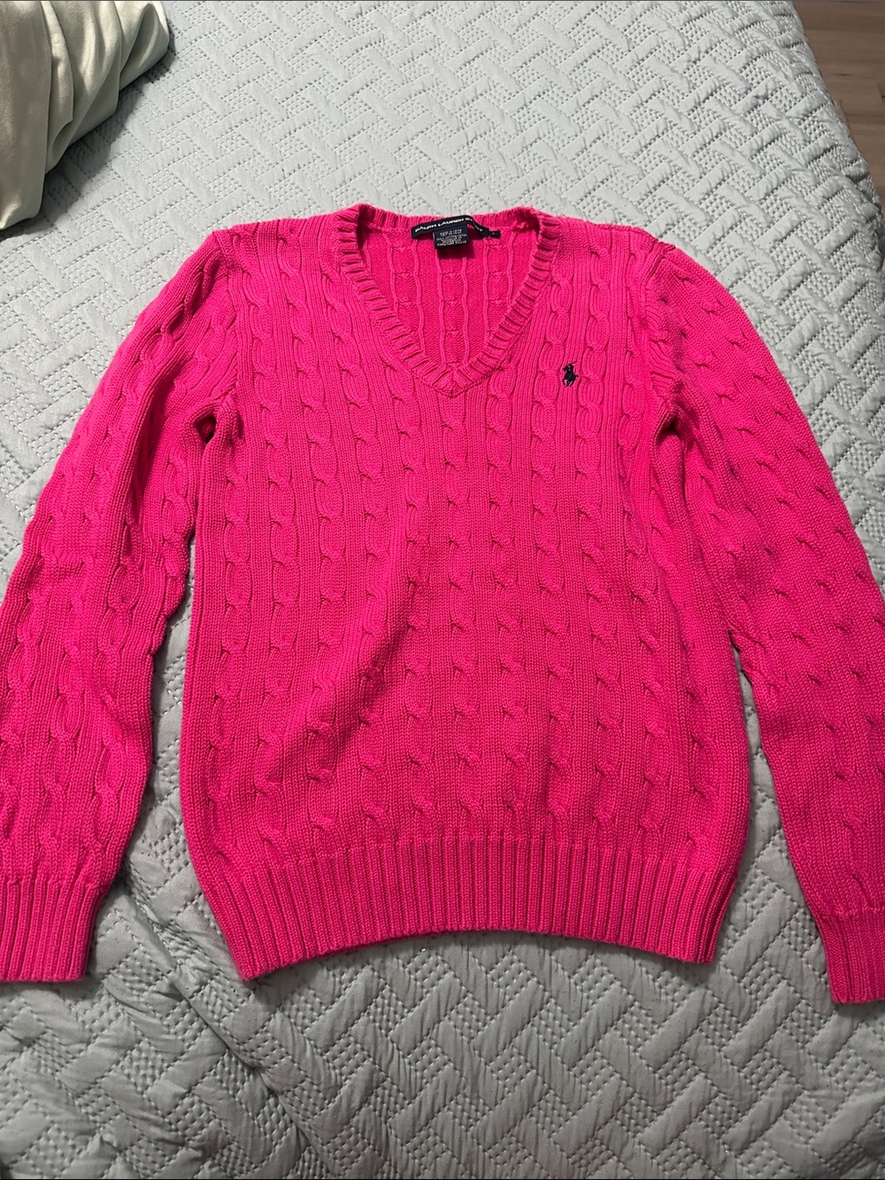 Ralph Lauren Pink is Cable-Knit V-Neck Sweater size large